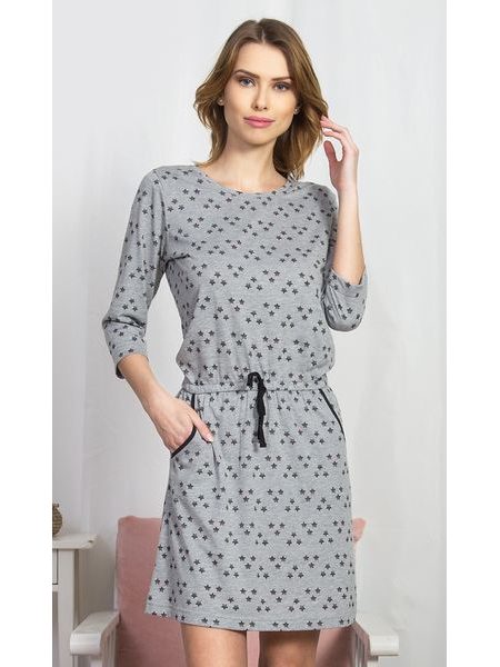 Dámské domácí šaty s tříčtvrtečním rukávem Linda - světle šedá