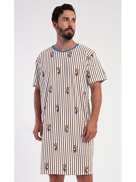 Pánská noční košile s krátkým rukávem Bear - hnědá
