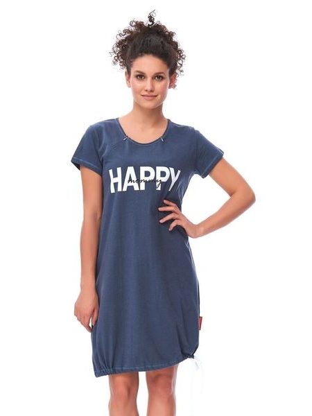 Mateřská noční košile Happy mommy tmavě modrá se zipem