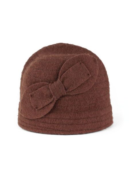 Vlněný klobouk s mašlí tmavě hnědý