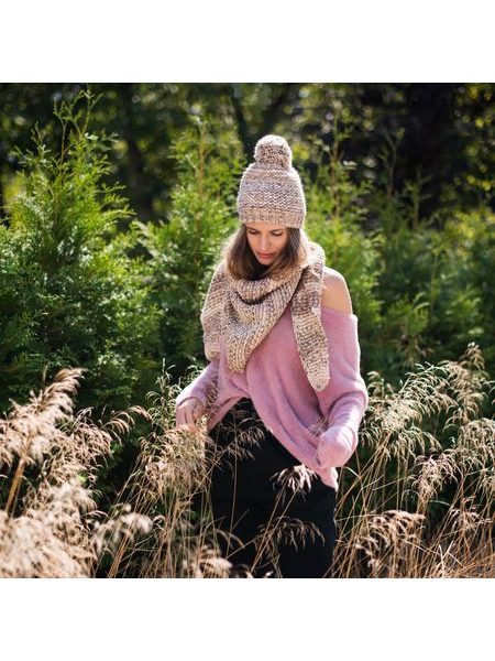 Set pletené čepice se šátkem světle šedá melanž