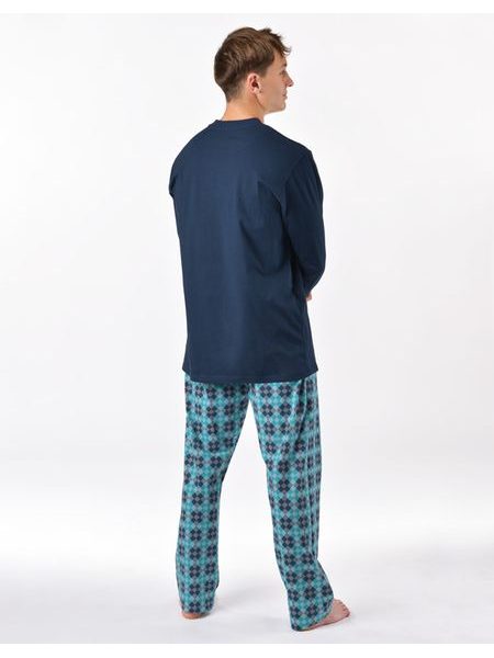 Pánské pyžamo dlouhé, šité, s potiskem 79205 - lékořice měsíc