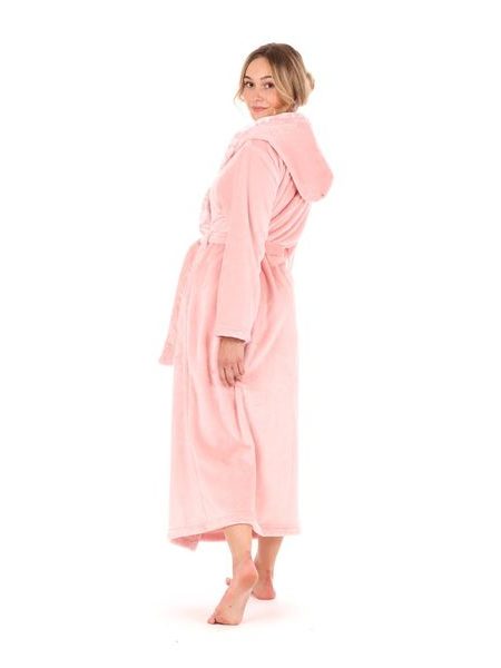 Dámský dlouhý župan s kapucí FLORA světle růžová