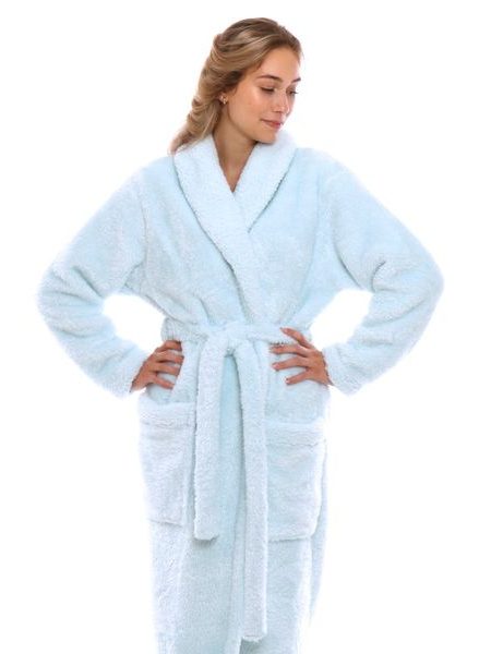 Dámský dlouhý hřejivý župan se šálovým límcem LILLY EXTRA světle modrá