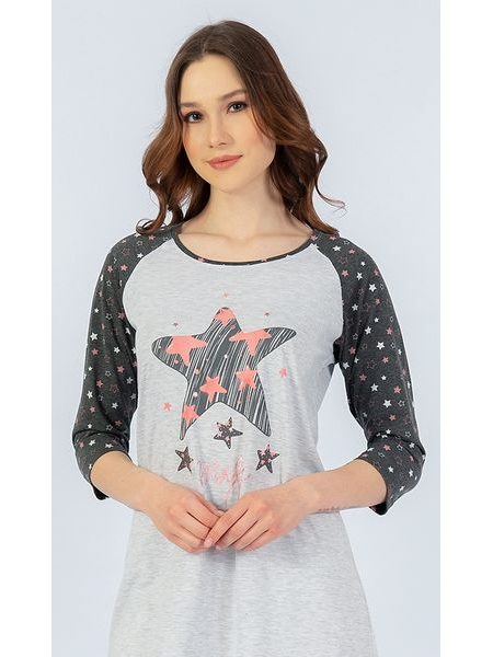 Dámská noční košile s tříčtvrtečním rukávem Hvězda - světle šedá