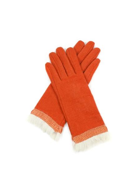 Vlněné rukavičky s králičí lemovkou oranžové
