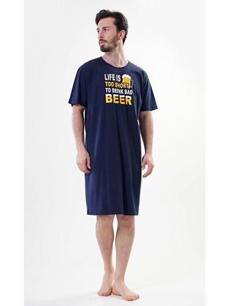 Pánská noční košile s krátkým rukávem Petr - tmavě modrá