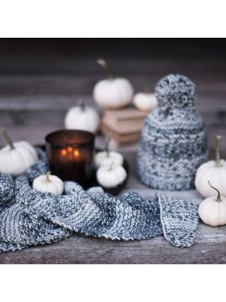 Set pletené čepice se šátkem černá melanž