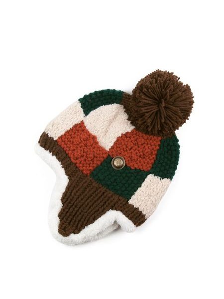 Šachovnicová čepice - tmavohnědá