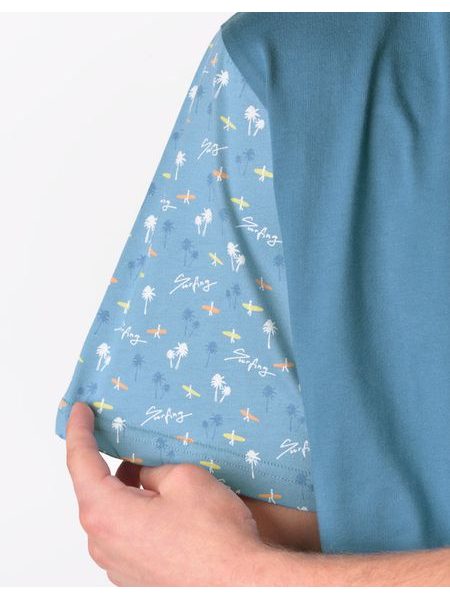 Pánská košile noční krátký rukáv, šité, s potiskem 79202 - měsíc dunaj