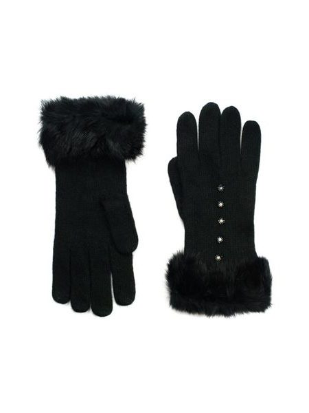 Vlněné rukavičky s kožíškem černé