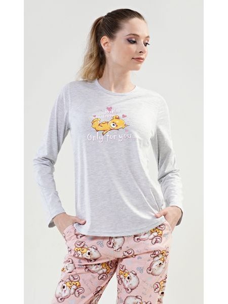 Dámské pyžamo dlouhé Only for you - světle šedá