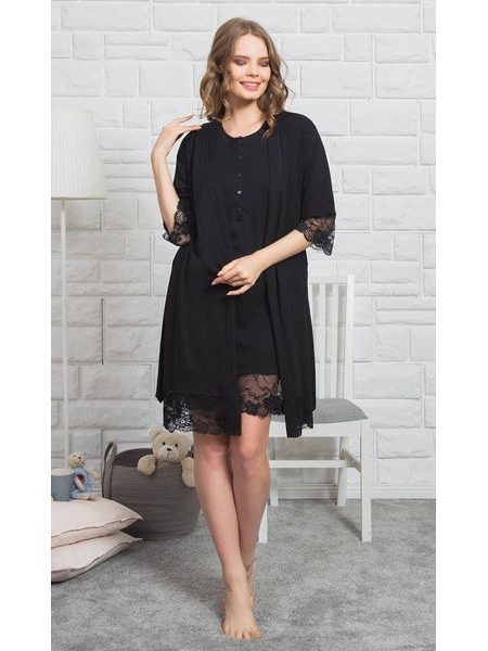 Dámský župan s noční košilí Adéla - černá