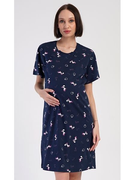 Dámská noční košile mateřská Čáp - tmavě modrá