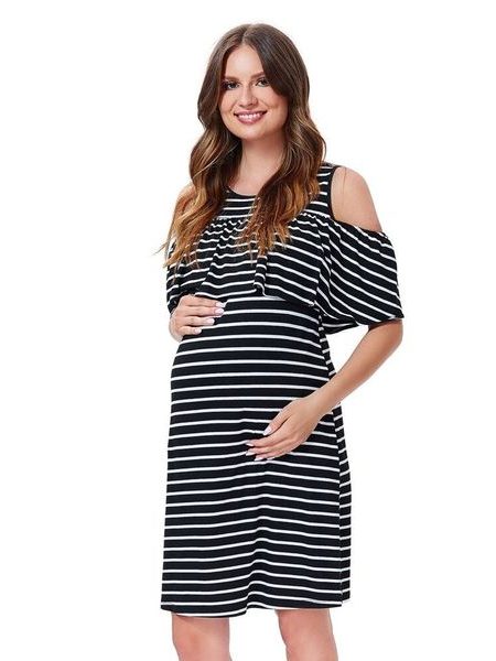 Mateřské šaty Weba černé s bílými pruhy