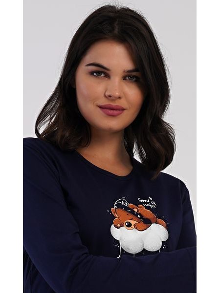 Dámské pyžamo dlouhé Méďa na obláčku - tmavě modrá