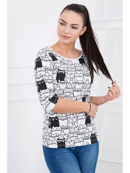 Tričko s potiskem koček, bílá