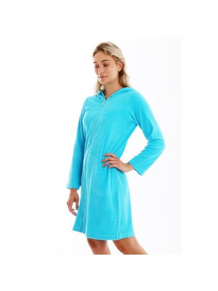 Dámský 3/4 župan s kapucí a dlouhým rukávem BARI Blue atoll