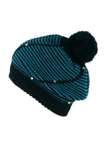 Zimní čepice s bambulí černo-tyrkysová