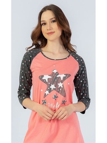 Dámská noční košile s tříčtvrtečním rukávem Hvězda - lososová