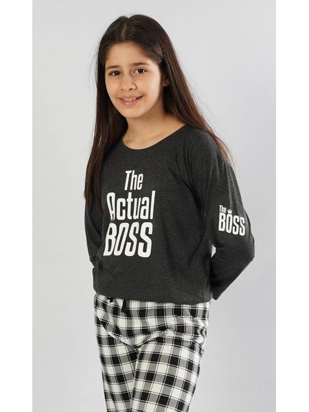 Dětské pyžamo dlouhé Actual boss - tmavě šedá