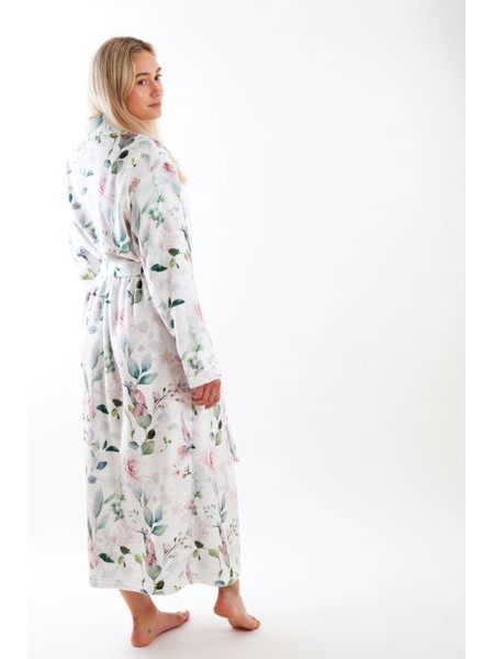 Dámský dlouhý župan s šálovým límcem Calypte Květiny a kolibříci