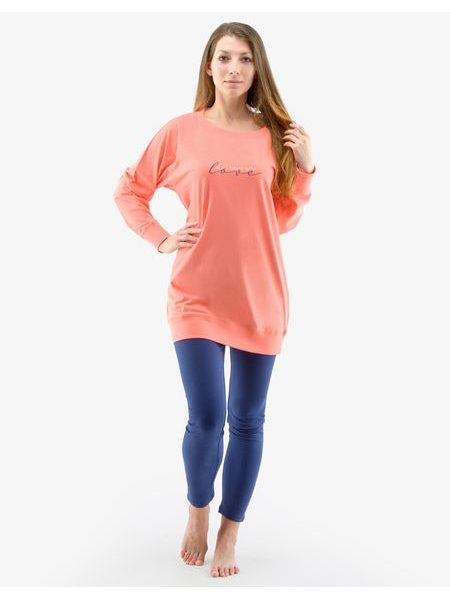 Dámské dlouhé jednobarevné pyžamo 19145P - tomato lékořice