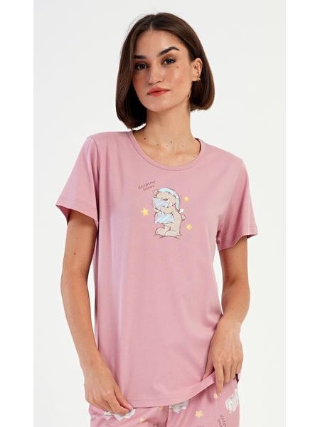 Dámské pyžamo kapri Méďa s polštářem - starorůžová