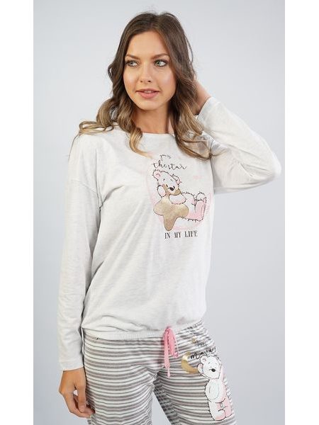 Dámské pyžamo dlouhé Star - světle šedá