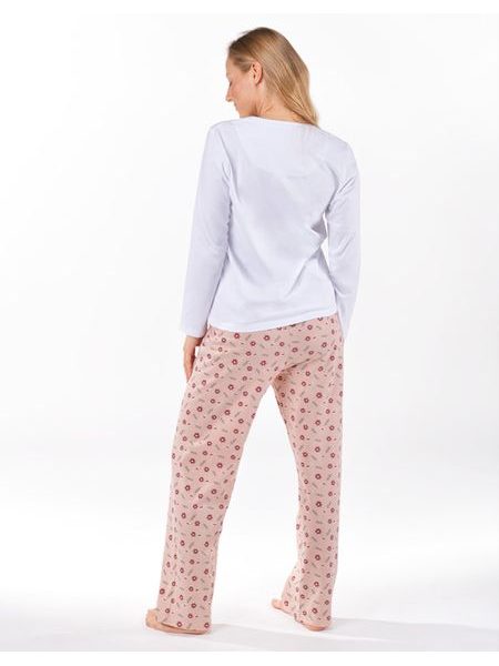 Dámské pyžamo dlouhé dámské, šité, s potiskem 19167 - bílá šedohnědá