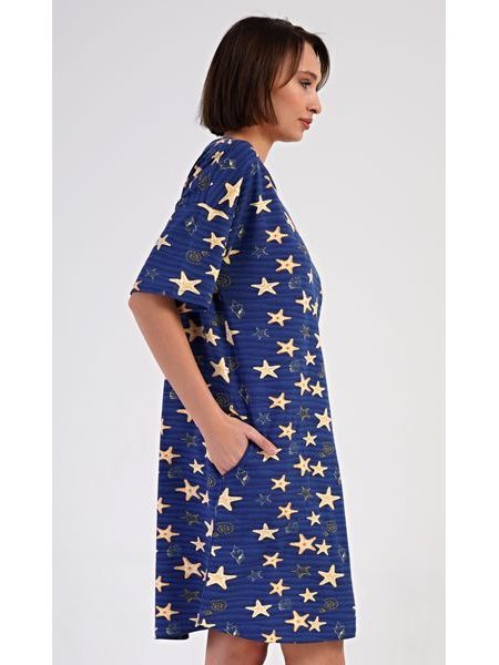 Dámské domácí šaty s tříčtvrtečním rukávem Hvězdy - tmavě modrá