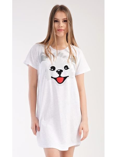 Dámská noční košile s krátkým rukávem Štěně - světle šedá