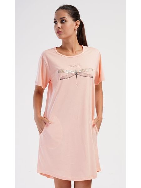 Dámské domácí šaty s krátkým rukávem Vážka - světle lososová