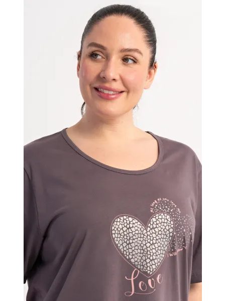 Dámská noční košile s krátkým rukávem Love - tmavě šedá