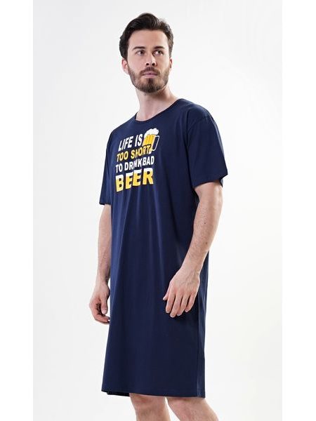 Pánská noční košile s krátkým rukávem Life is beer - tmavě modrá