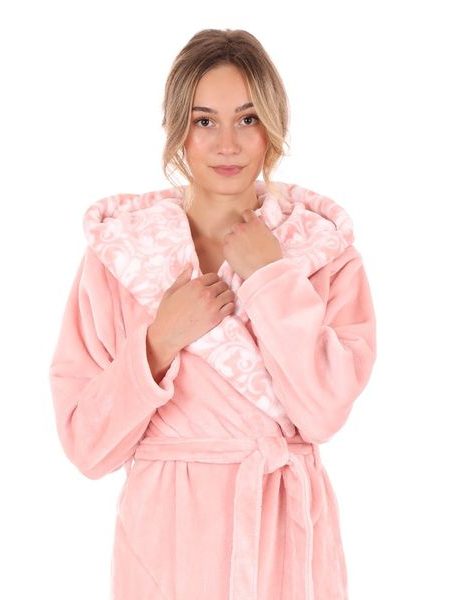 Dámský dlouhý župan s kapucí FLORA světle růžová