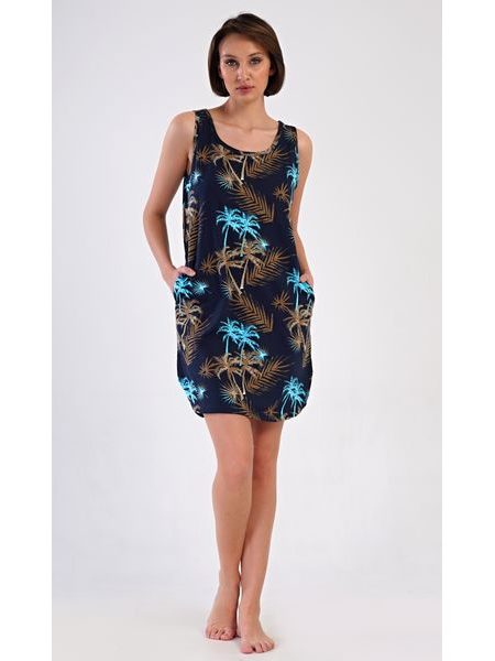 Dámská noční košile na ramínka Tropicana - tmavě modrá