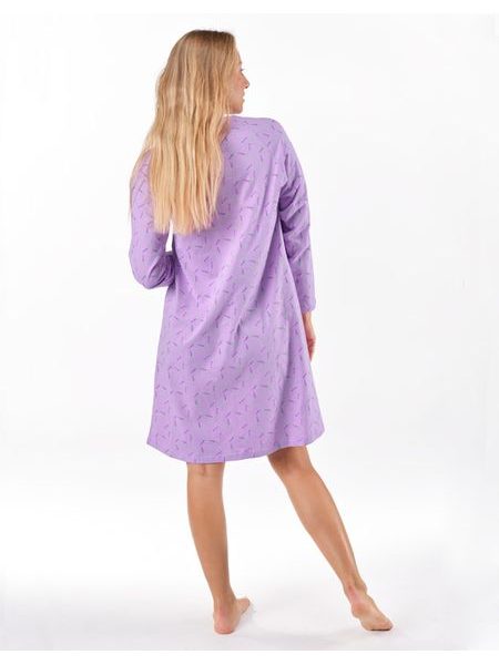 Dámská košilka noční dlouhý rukáv, šité, s potiskem 19175 - sacharóza levandulová