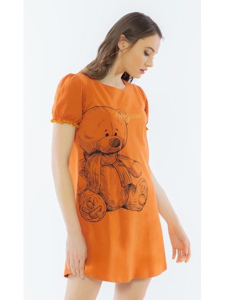 Dámská noční košile s krátkým rukávem Velký méďa - cihlová