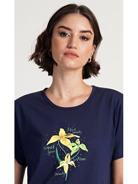 Dámská noční košile s krátkým rukávem Paula - tmavě modrá