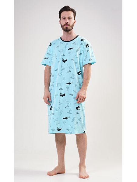 Pánská noční košile s krátkým rukávem Oceán - azurová