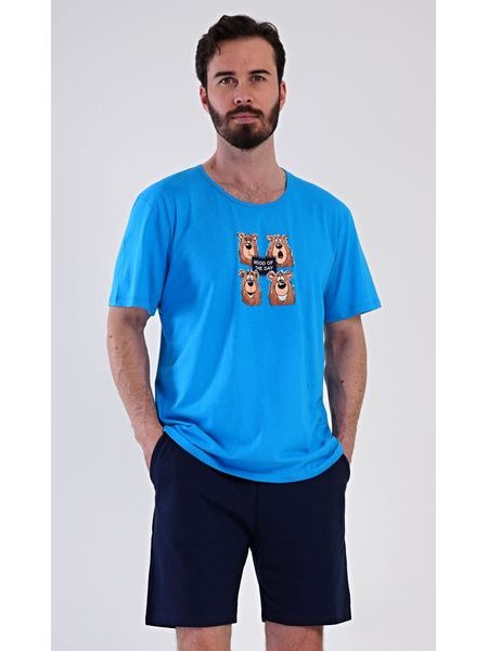 Pánské pyžamo šortky Méďa Happy - modrá