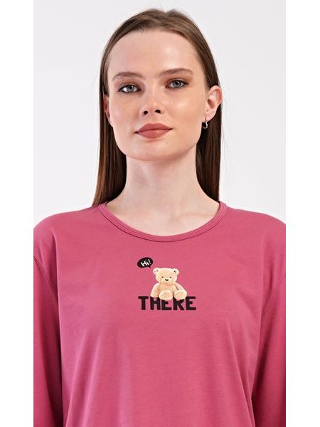 Dámské pyžamo dlouhé Pink bear - tmavě růžová