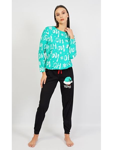 Dámské pyžamo dlouhé Santa - zelená