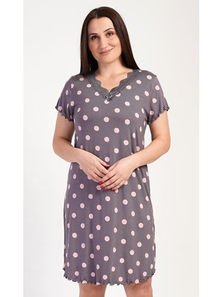 Dámská noční košile s krátkým rukávem Puntík - tmavě šedá