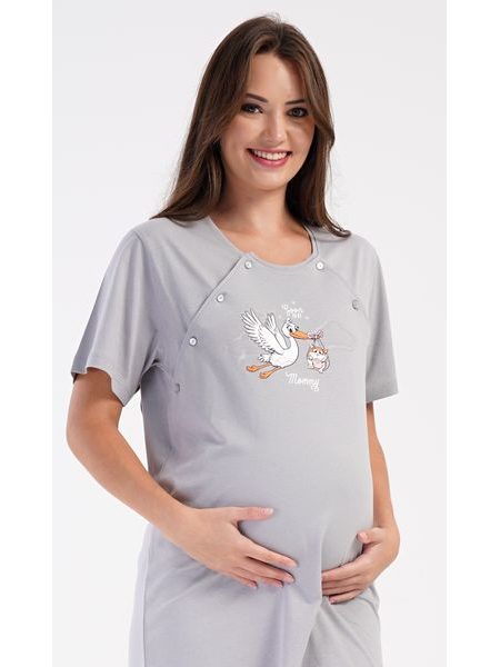 Dámská noční košile mateřská Čáp s miminkem - šedá