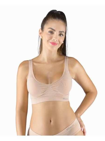 Dámská podprsenka sportovní s vycpávkami, bez kostice, bezešvé, jednobarevné Eco Bamboo 07014P - béžová