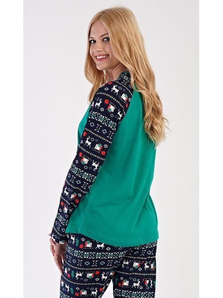 Dámské pyžamo dlouhé Holly Jolly - tmavě zelená