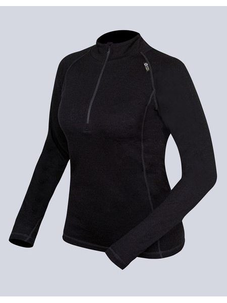 Dámské černé triko Merino se zipem a dlouhým rukávem 88015P