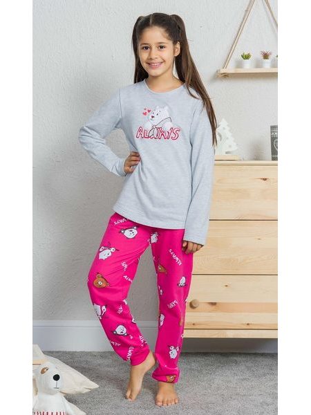 Dětské pyžamo dlouhé Méďa - světle šedá